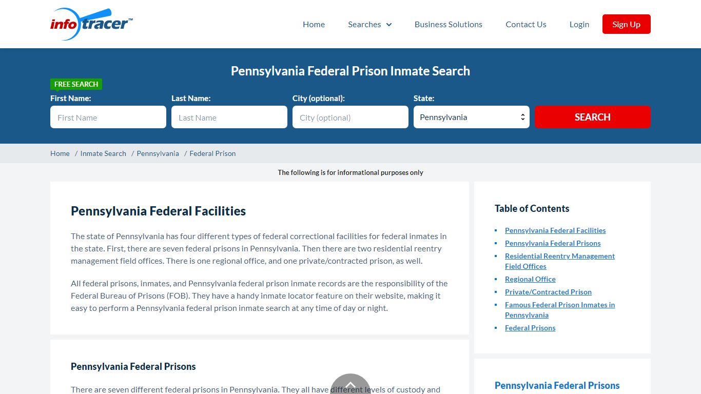 Pennsylvania Federal Prisons Inmate Records Search - InfoTracer